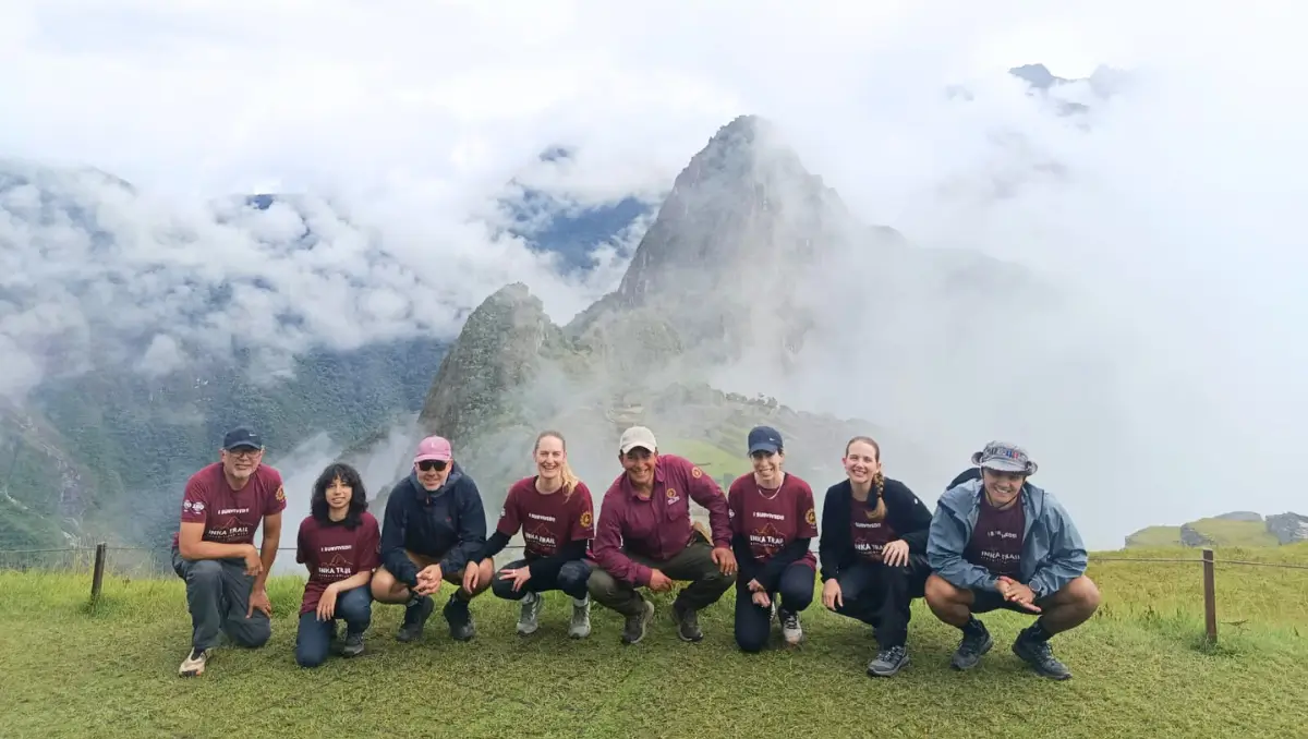 Ancient Inca Trail path leading to Machu Picchu through the Andes mountains
