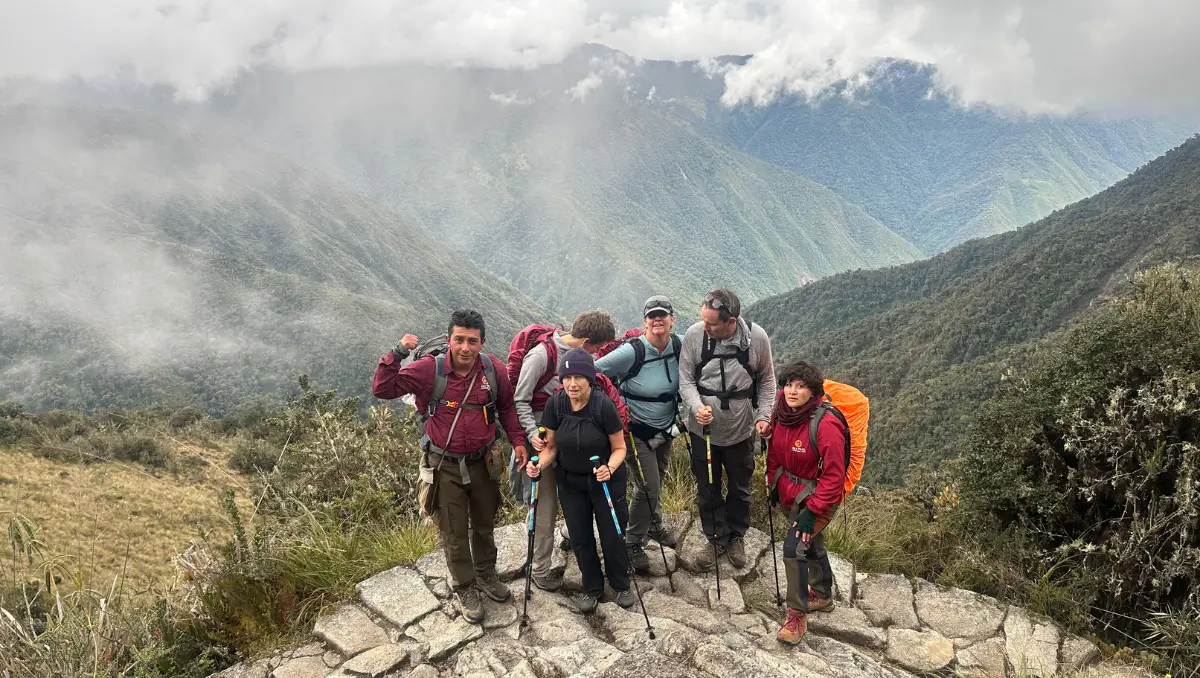 Hikers preparing physically for the Inca Trail to Machu Picchu in the Andes mountains