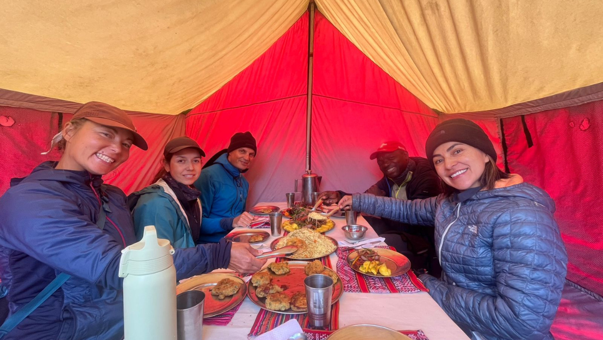 Freshly prepared food served to hikers during the Inca Trail trek to Machu Picchu.