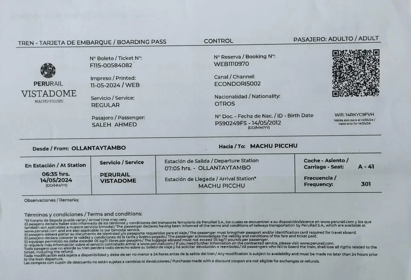 Boleto PeruRail para el tren a Machu Picchu desde Cusco